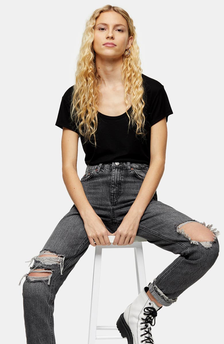 Topshop Ripped Mom Jeans, Alternate, color, 