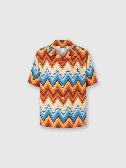 Missoni Viscose Bowling Shirt With Macro Zigzag And Breast Pocket In Orange