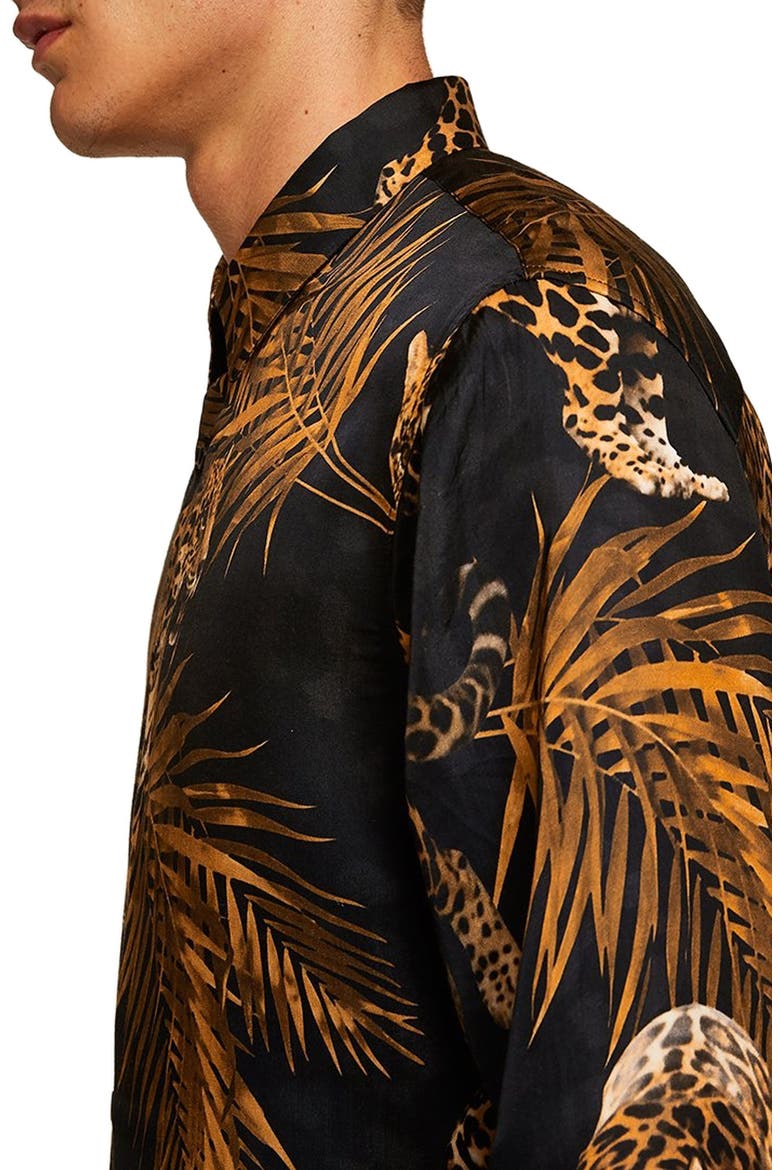 Premium Leopard Print Sport Shirt, Alternate, color, BLACK MULTI