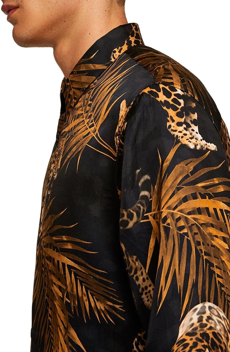Topman Premium Leopard Print Sport Shirt, Alternate, color, 