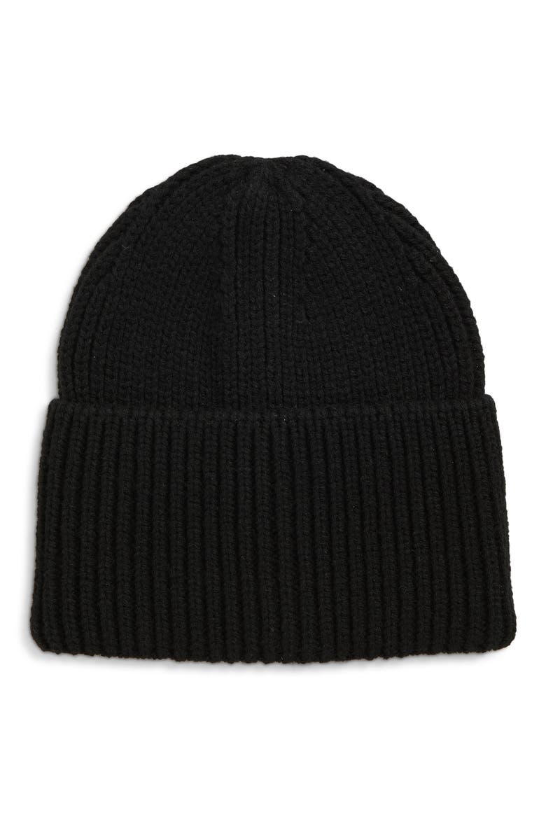 Core Wide Cuff Recycled Polyester Blend Beanie, Main, color, BLACK