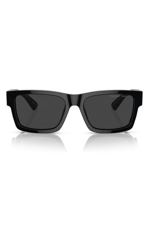 Prada 53mm Rectangular Polarized Sunglasses In Matte Black