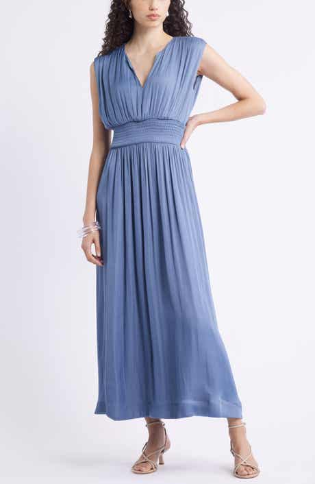 Nordstrom Sleeveless Smocked Satin Maxi Dress