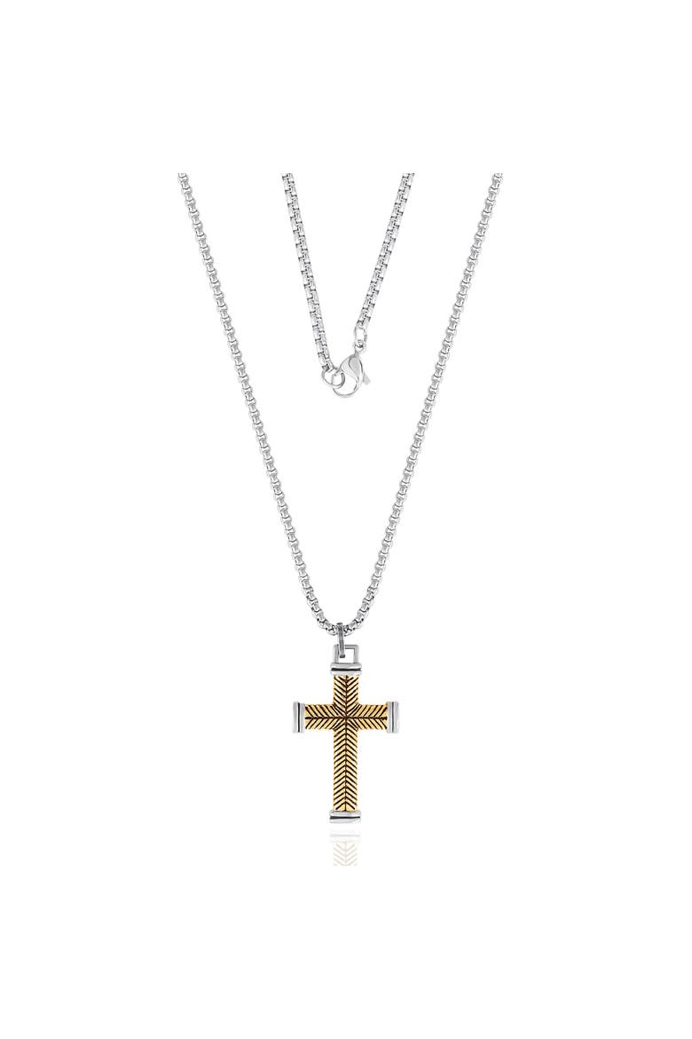 Stainless Steel (316L) Two Tone Cross Necklace, Alternate, color, gold, silver