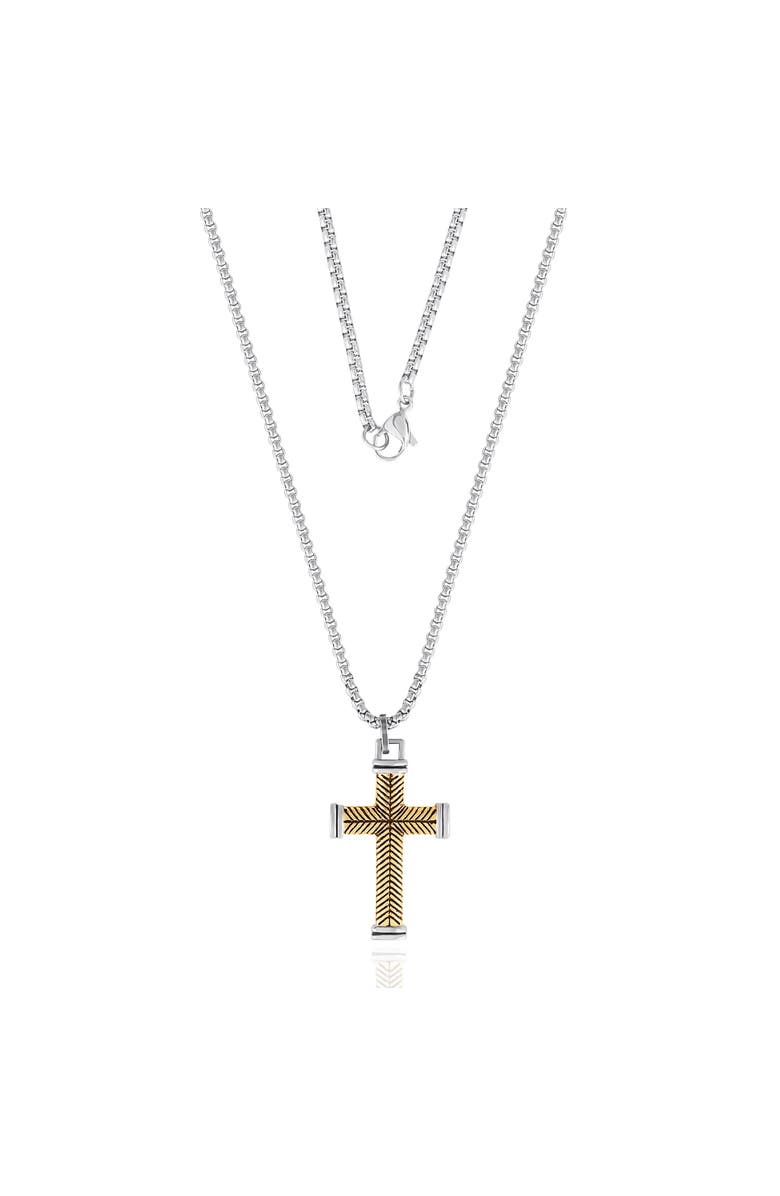 Lucky Brand Stainless Steel (316L) Two Tone Cross Necklace, Alternate, color,