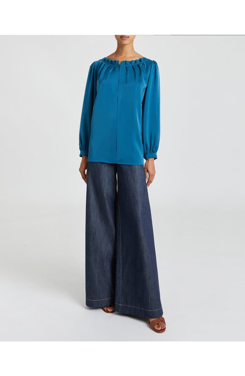 Santorelli BOHME Long Sleeve Ocean Blue Satin Blouse, Alternate, color, 