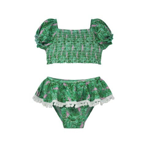 Girl's UPF 50+ Gemma Two Piece Pom-Pom Swimsuit