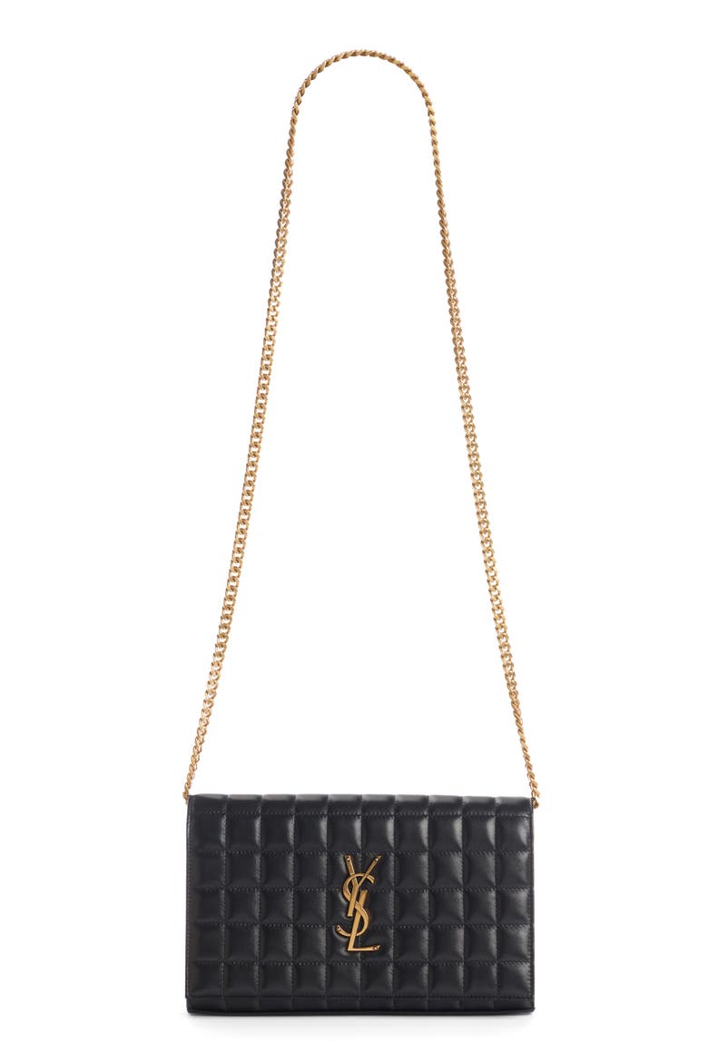 Cassandre Quilted Leather Wallet on a Chain, Main, color, NERO