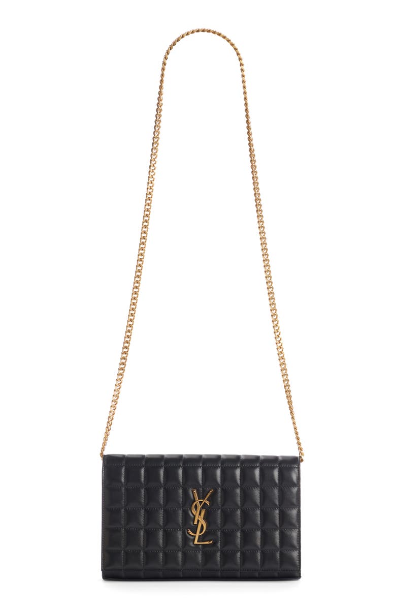 Saint Laurent Cassandre Quilted Leather Wallet on a Chain, Main, color, 