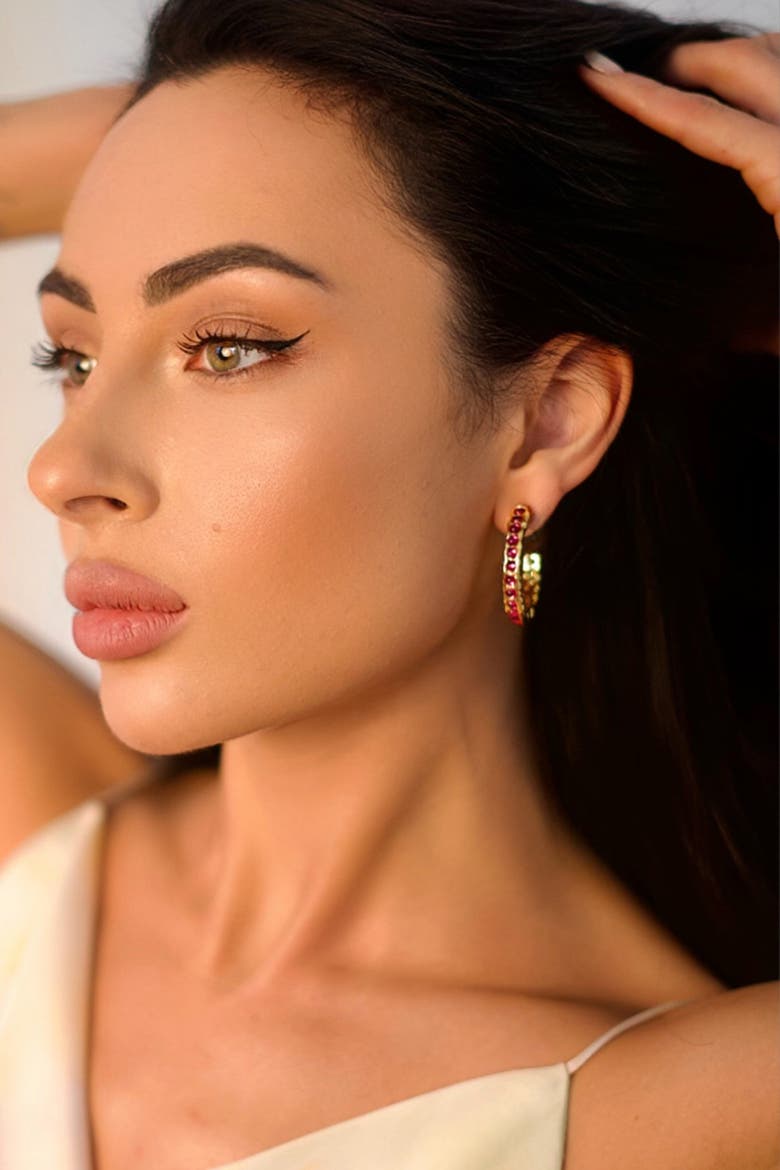 Serena Molten Gemstone Hoop Earrings, Alternate, color, Silver/Pink