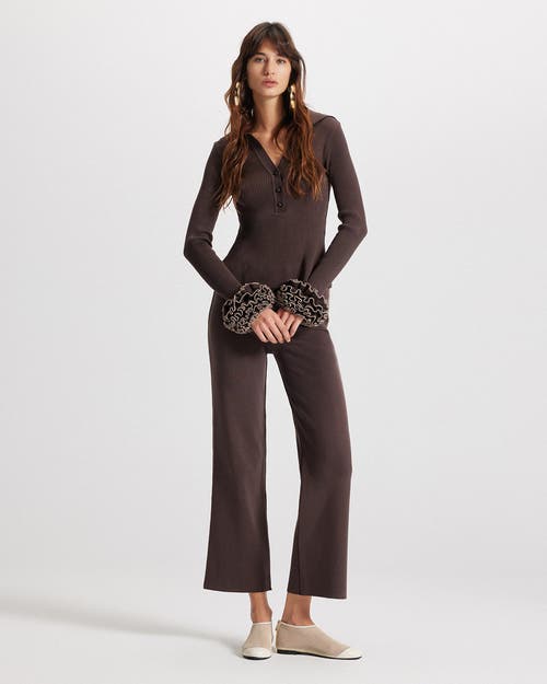 Theo The Label Nomia Ruffle Sleeve Johnny Sweater In Brown