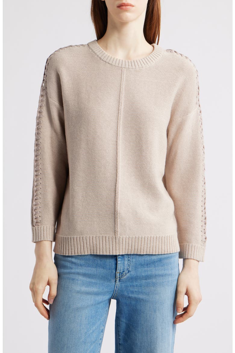 Lace Up Relaxed Sweater, Main, color, TAUPE