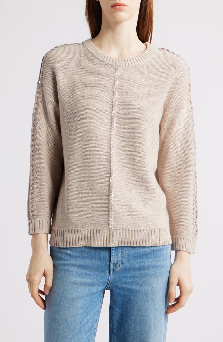 NIC+ZOE Lace Up Relaxed Sweater, Main, color, Taupe