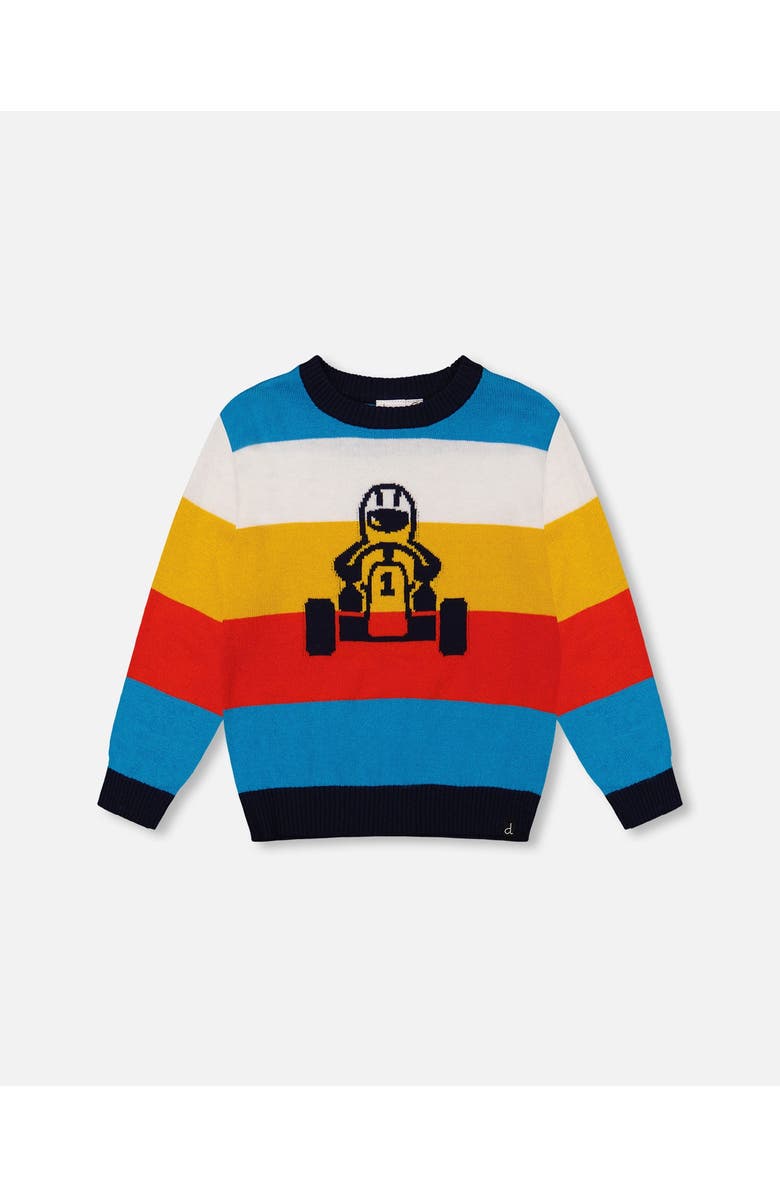 Deux par Deux Little Boy's Multicolor Striped Sweater With Karting Jacquard, Main, color,