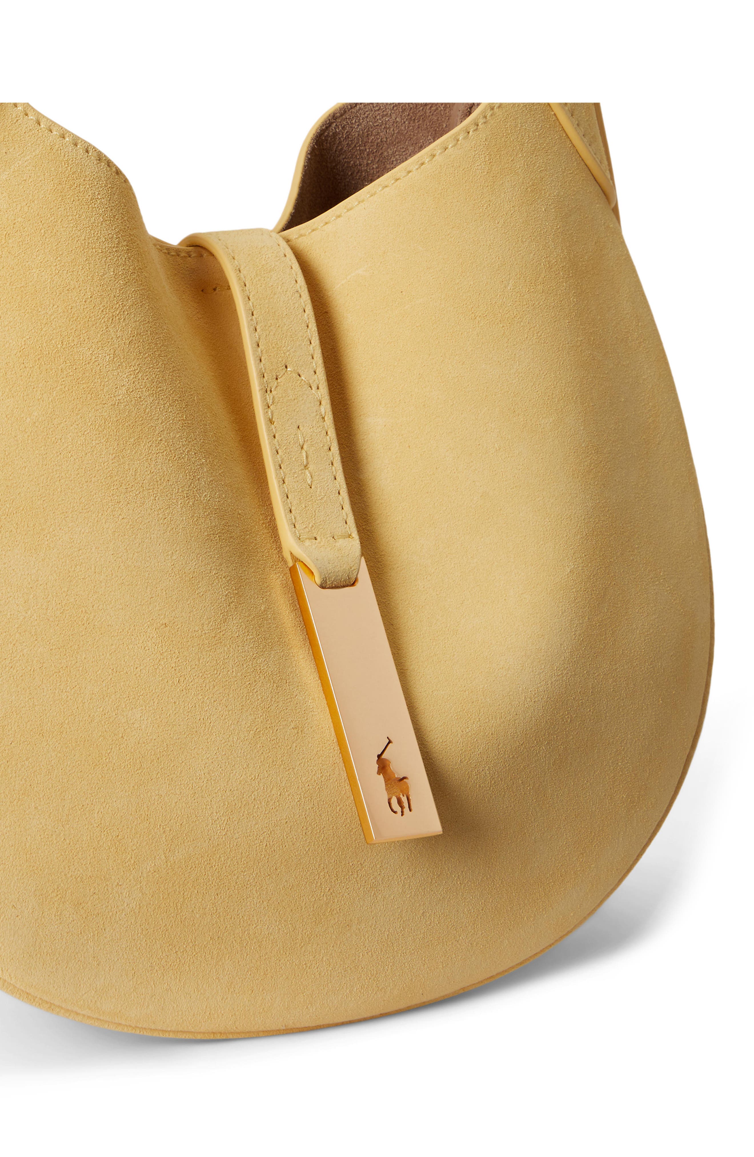 Polo Ralph Lauren Small Polo ID Suede Shoulder Bag, Alternate, color, Lemon Meringue