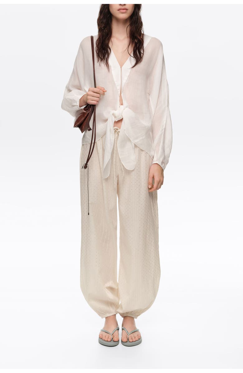 Bimba y Lola Ramie Maxi Bow Cape Shirt, Alternate, color, White
