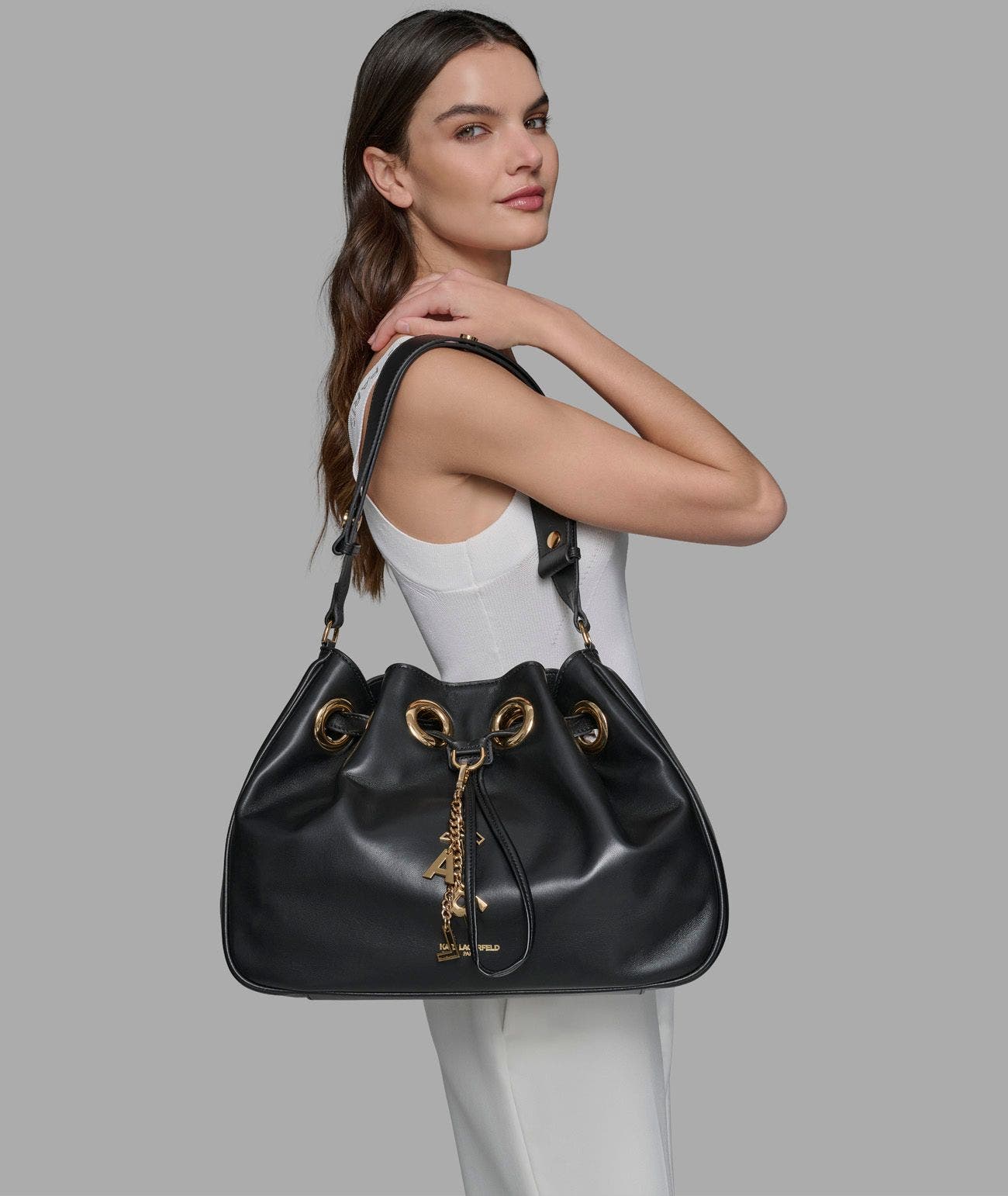 KARL LAGERFELD PARIS Desiree Large Hobo Drawstring Bag, Alternate, color, 