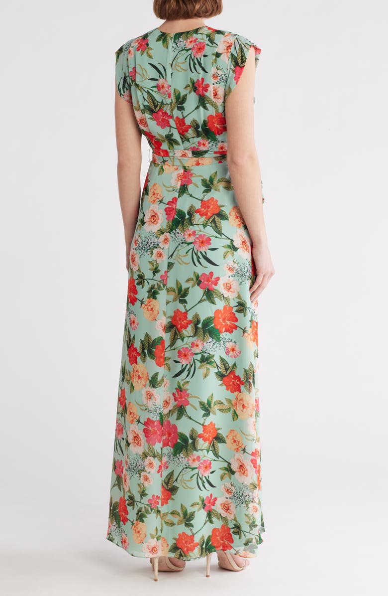 Eliza J Obi Floral Tie Waist High-Low Dress, Alternate, color, 