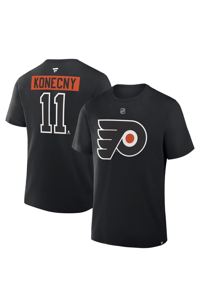 FANATICS Men's Fanatics Travis Konecny Black Philadelphia Flyers Authentic Stack Name & Number T-Shirt, Main, color, Black