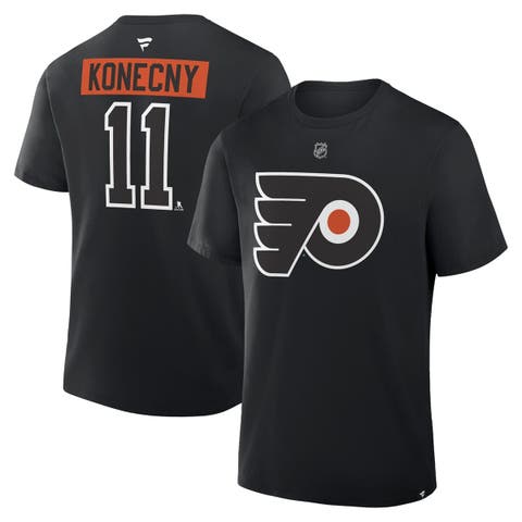 Men's Fanatics Travis Konecny Black Philadelphia Flyers Authentic Stack Name & Number T-Shirt