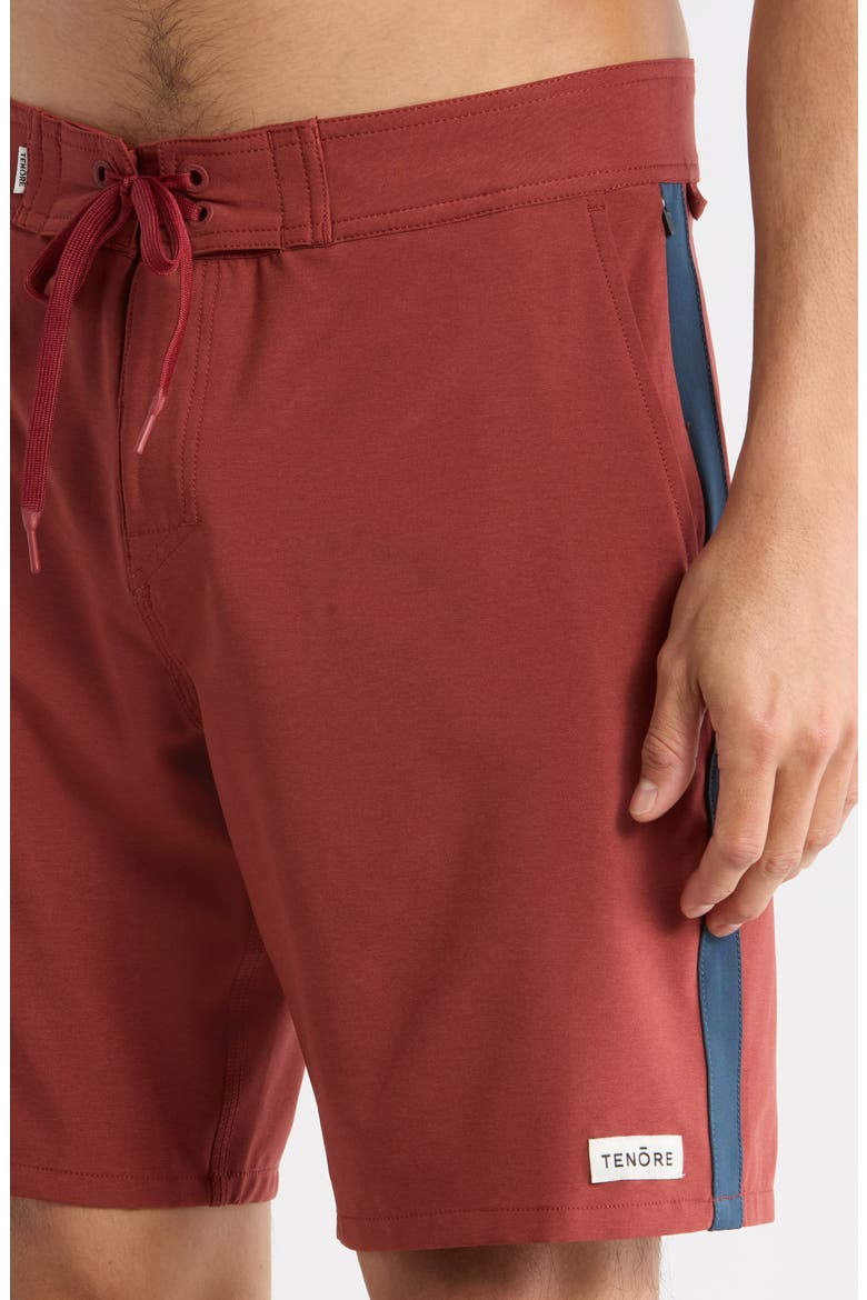 Tuxedo Stripe Board Shorts, Alternate, color, BRICK