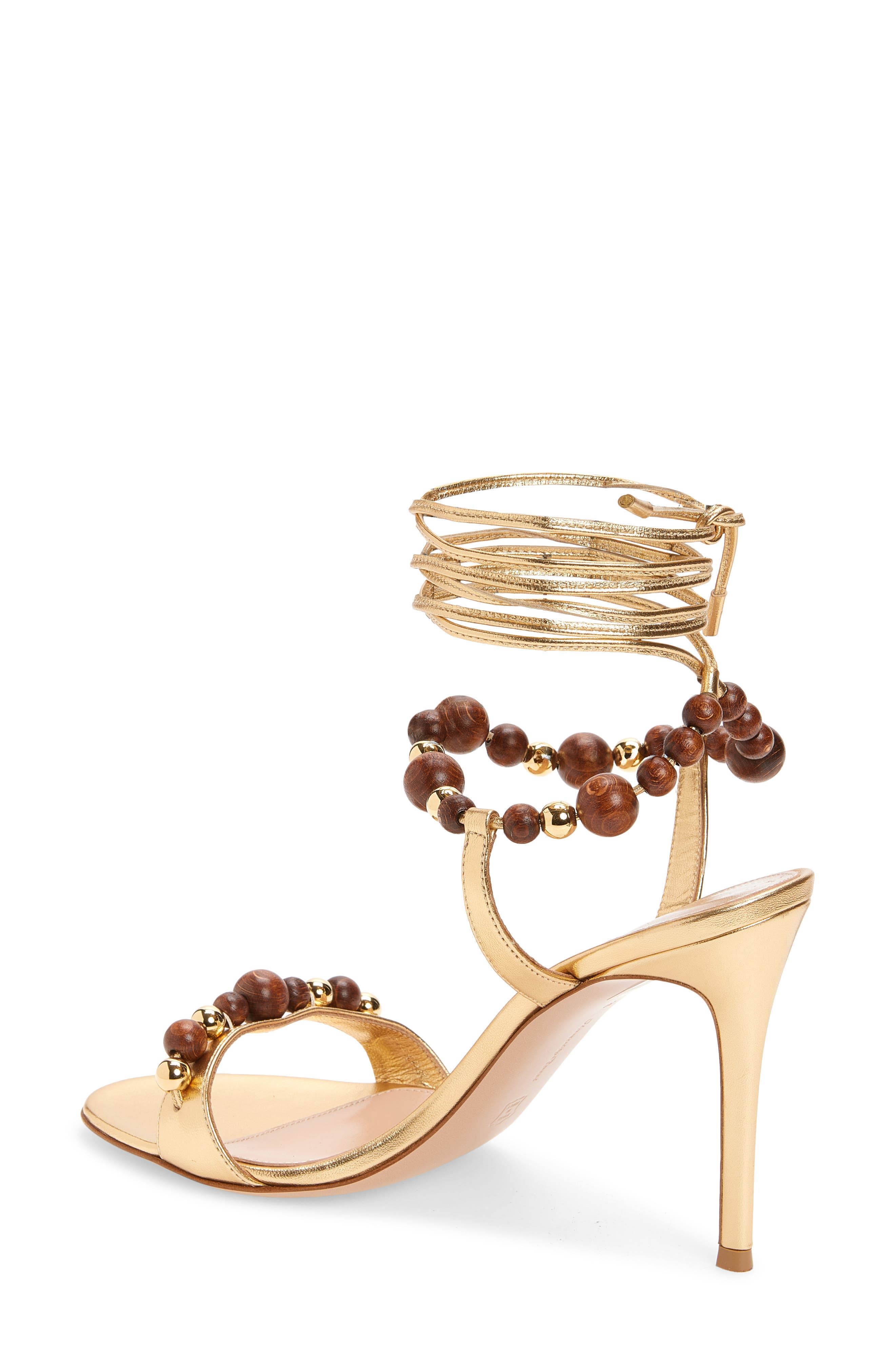 Gianvito Rossi Wood Bead Ankle Wrap Sandal, Alternate, color, Mekong