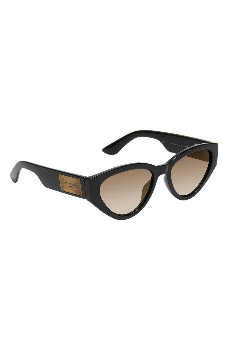Kurt Geiger London 54mm Cat Eye Sunglasses, Alternate, color, Solid Black/ Soft Gold Flash