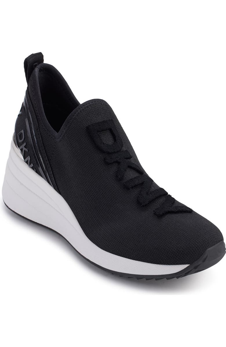 DKNY Keeva Wedge Knit Sneaker, Main, color, Black