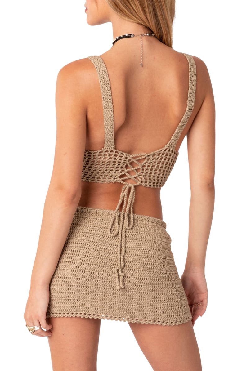 EDIKTED Baeside Crochet Corset Top, Alternate, color, 