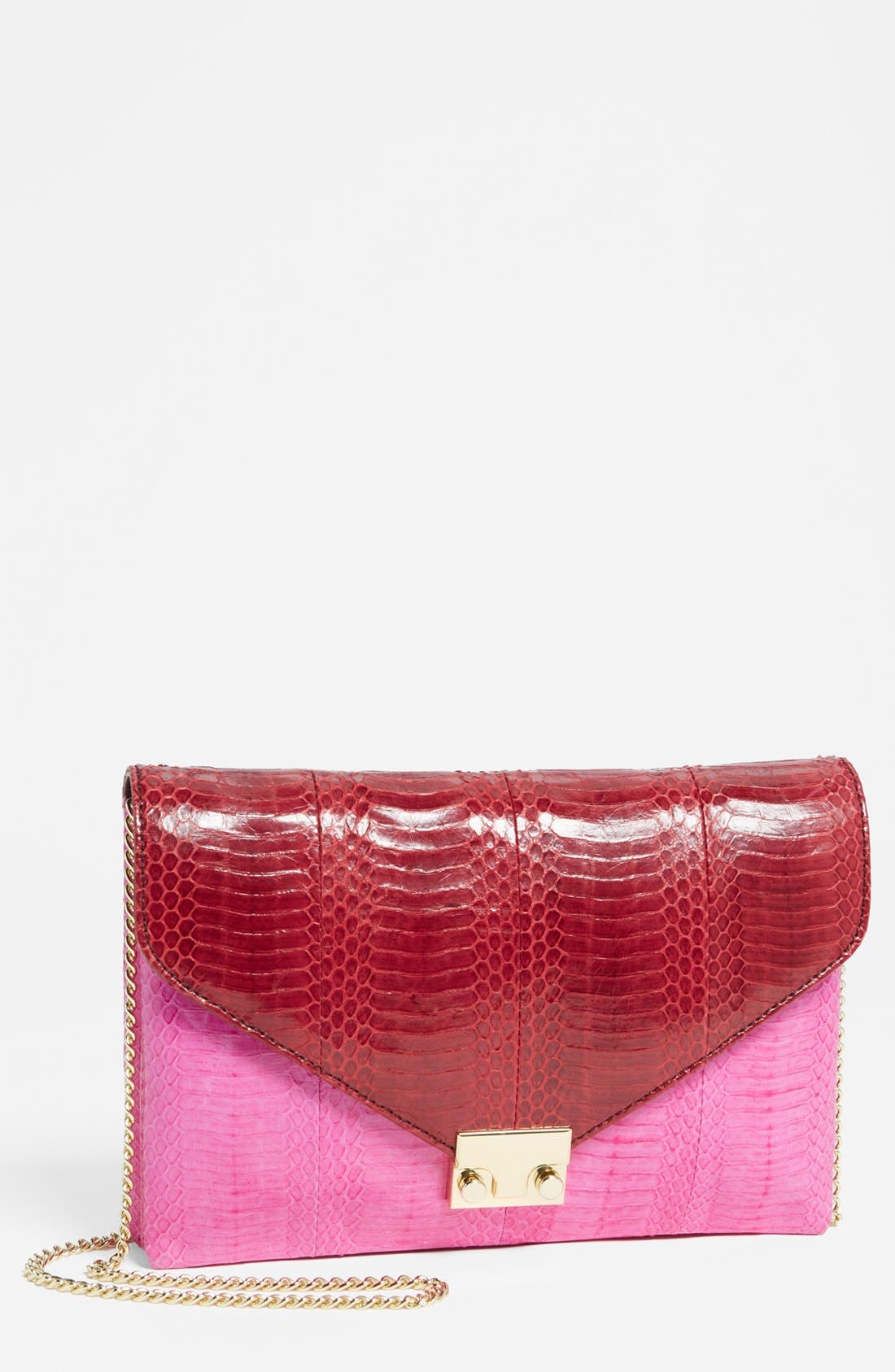 'Lock' Clutch, Main, color, HOT PINK/ MAROON