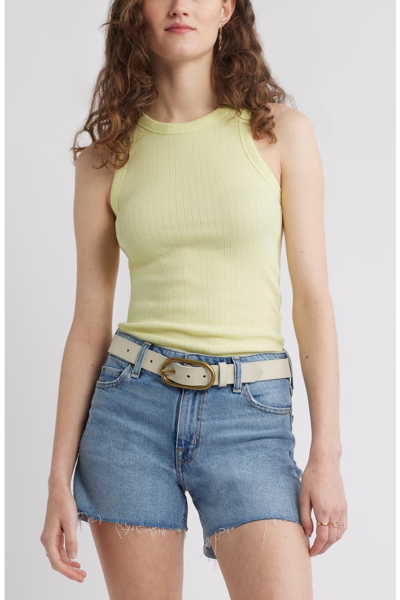 Pointelle Rib Crewneck Tank, Main, color, GREEN FINCH