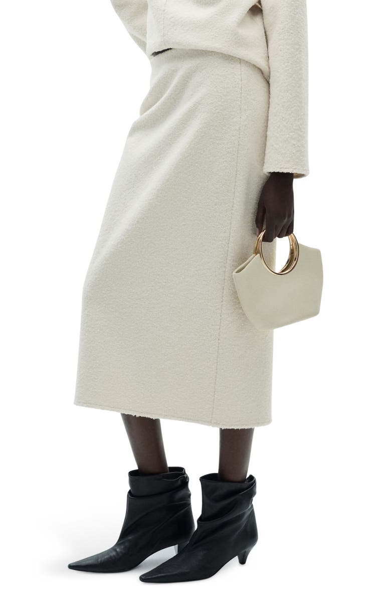 MANGO Bouclé Midi Sweater Skirt, Alternate, color, Ecru