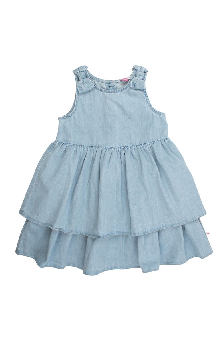 RuffleButts Woven Bow Jumper Dress, Main, color, Light Wash