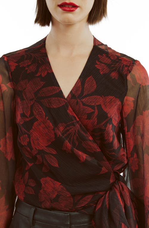Bardot Diana Floral Georgette Wrap Top In Red Floral