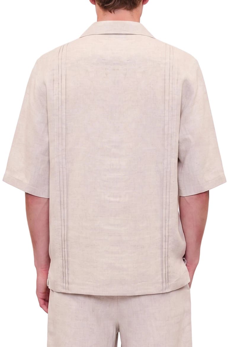 Daydreamers Short Sleeve Linen Shirt With Stitch Detail, Alternate, color, Beige