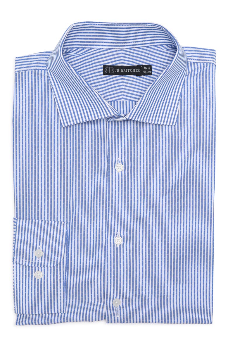 Stripe Jacquard Pinstripe Dress Shirt, Main, color, NAVY