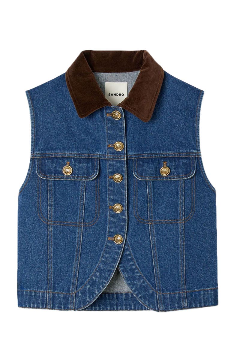 SANDRO Sleeveless denim jacket, Alternate, color, Blue Jean
