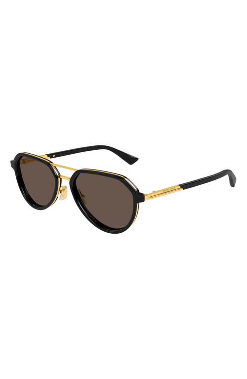 Bottega Veneta Bv1373s Linea Ribbon 001 Black Gold Brown Sunglasses In Black