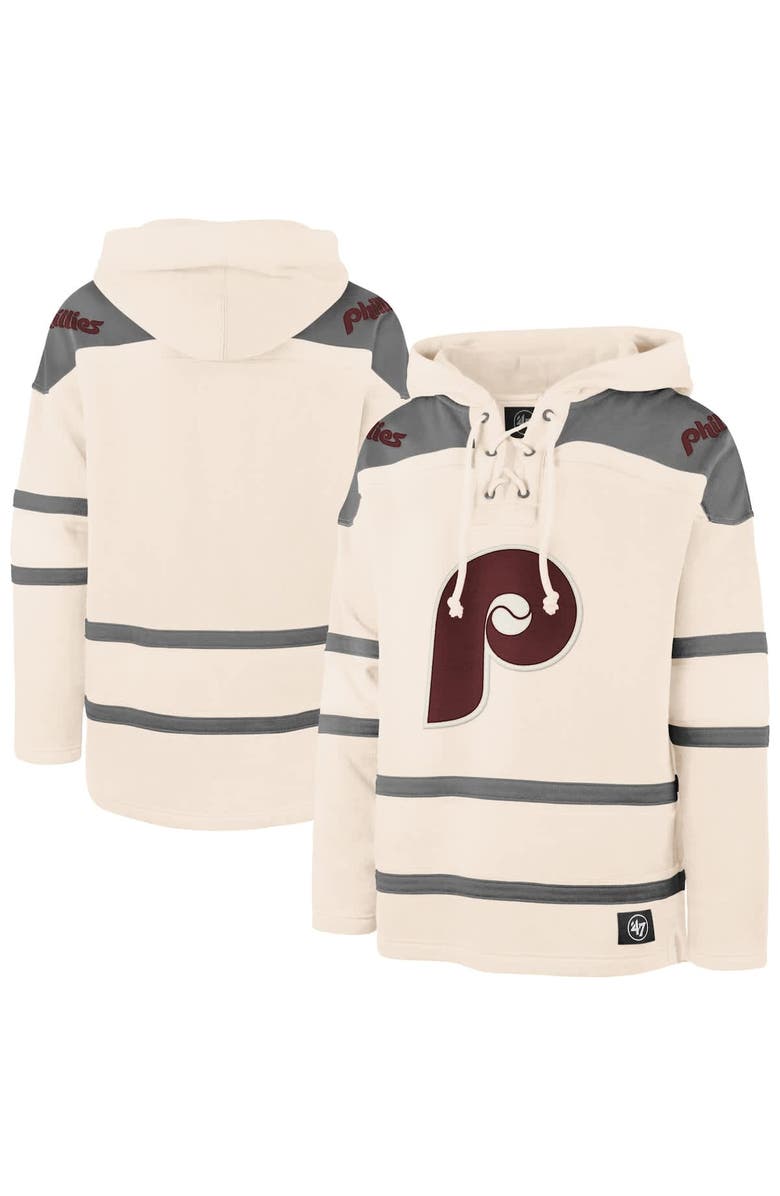 '47 Men's '47 Cream Philadelphia Phillies Superior Lacer Pullover Hoodie, Alternate, color, Cream