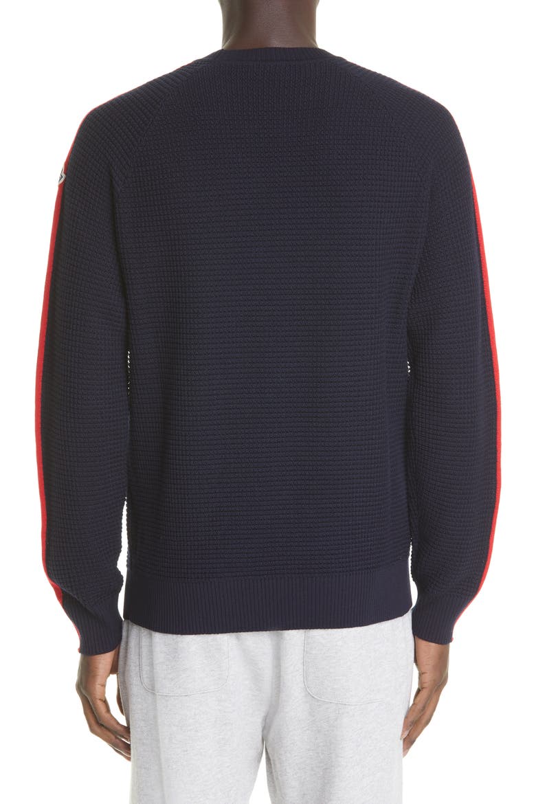 Piped Sleeve Waffle Knit Sweater, Alternate, color, NAVY