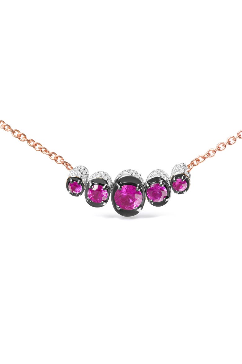 18K Gold 3/4 Cttw Diamonds and Ruby Curved Bar Choker Necklace, Alternate, color, Pink