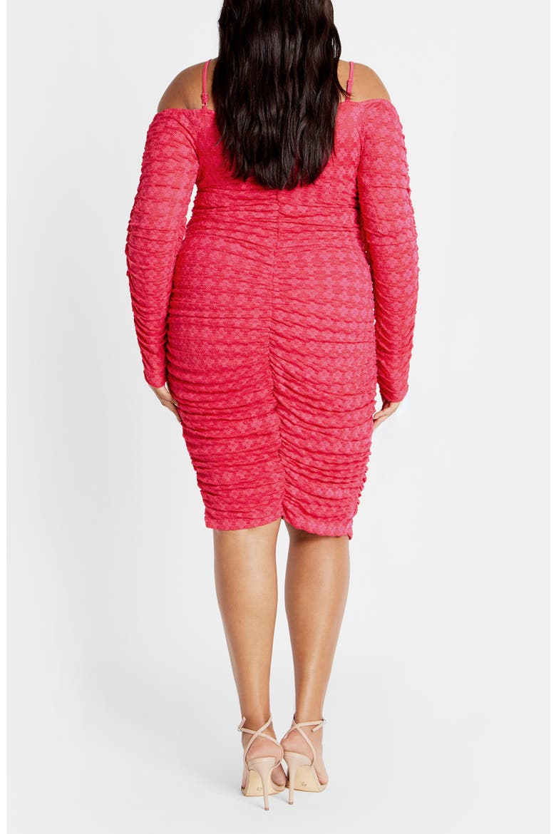 Esmerelda Ruched Cold Shoulder Long Sleeve Cocktail Minidress, Alternate, color, POP PINK