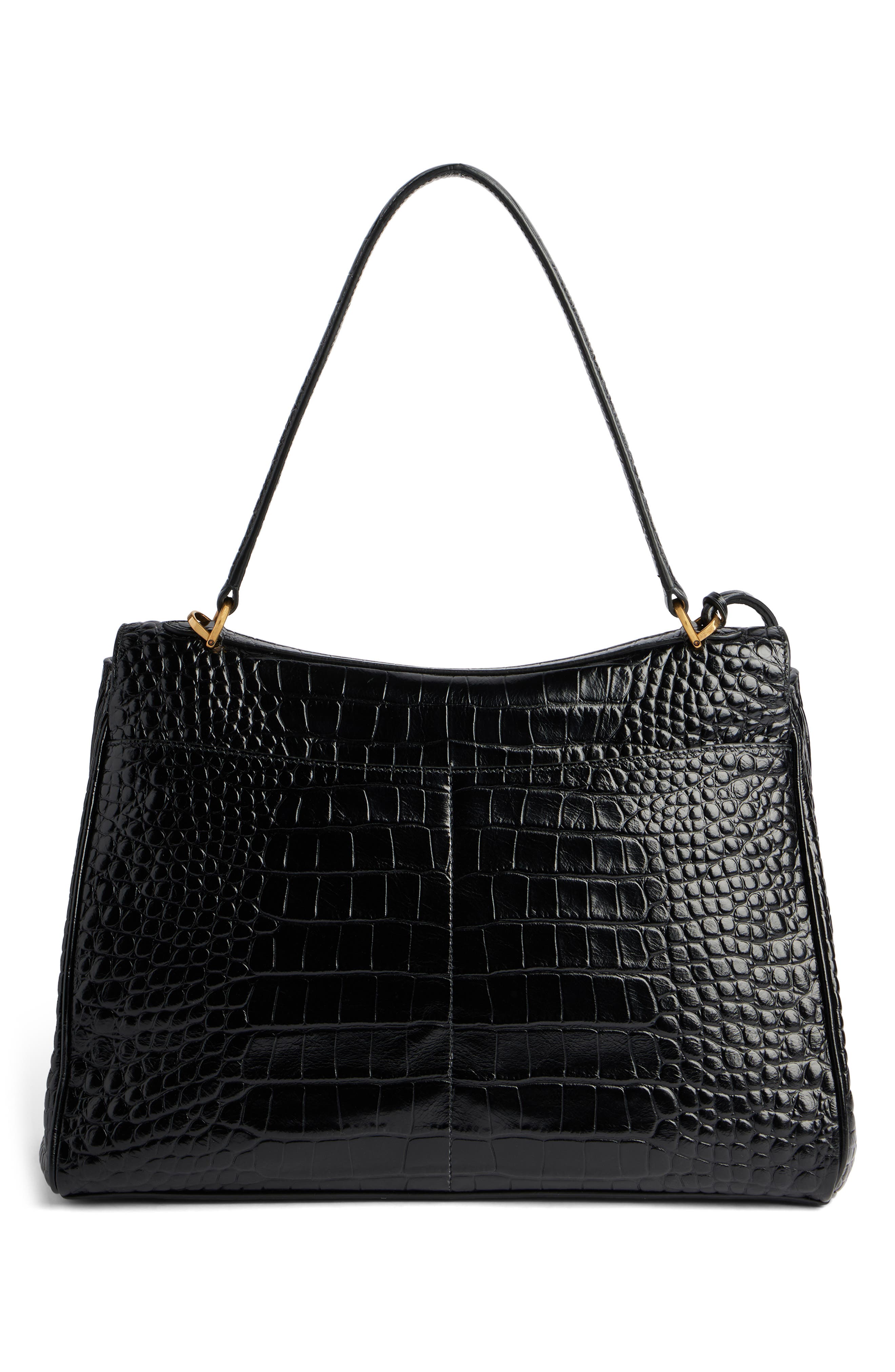 Balenciaga Medium Rodeo Croc Embossed Leather Shoulder Bag, Alternate, color, 1000 Black