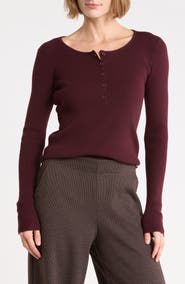 MAX STUDIO Ribbed Crop Henley Sweater