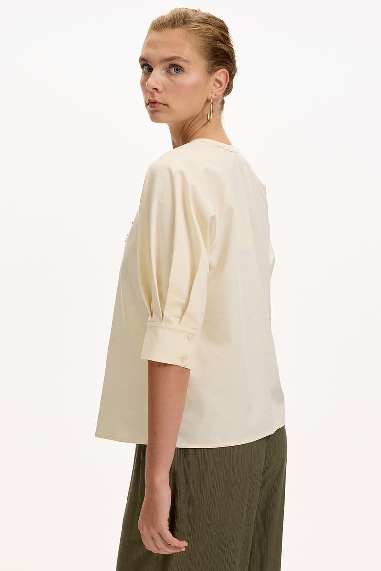 Katharine V Neck Short Sleeve Blouse, Alternate, color, Cream