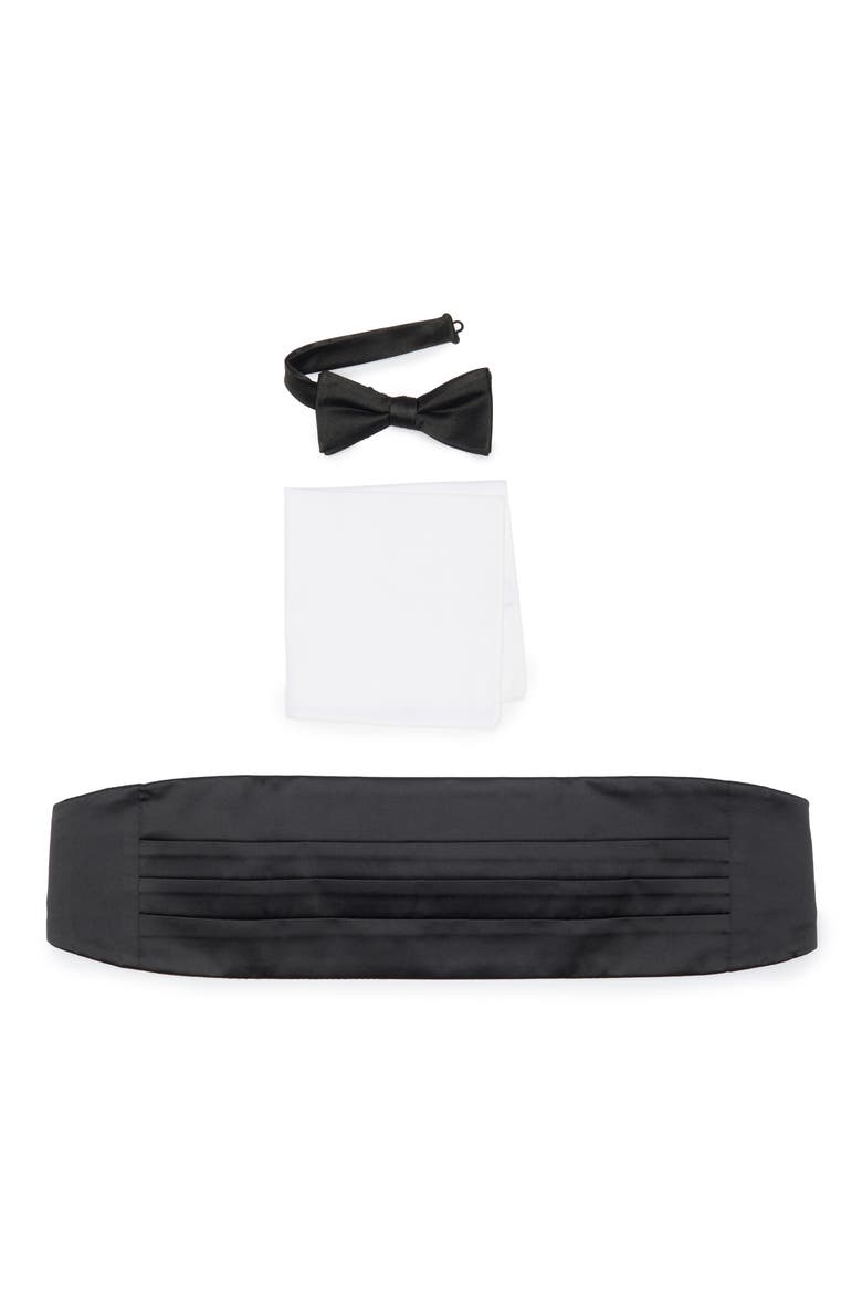 Formal Silk Cummerbund & Pre-Tied Bow Tie Set, Main, color, BLACK