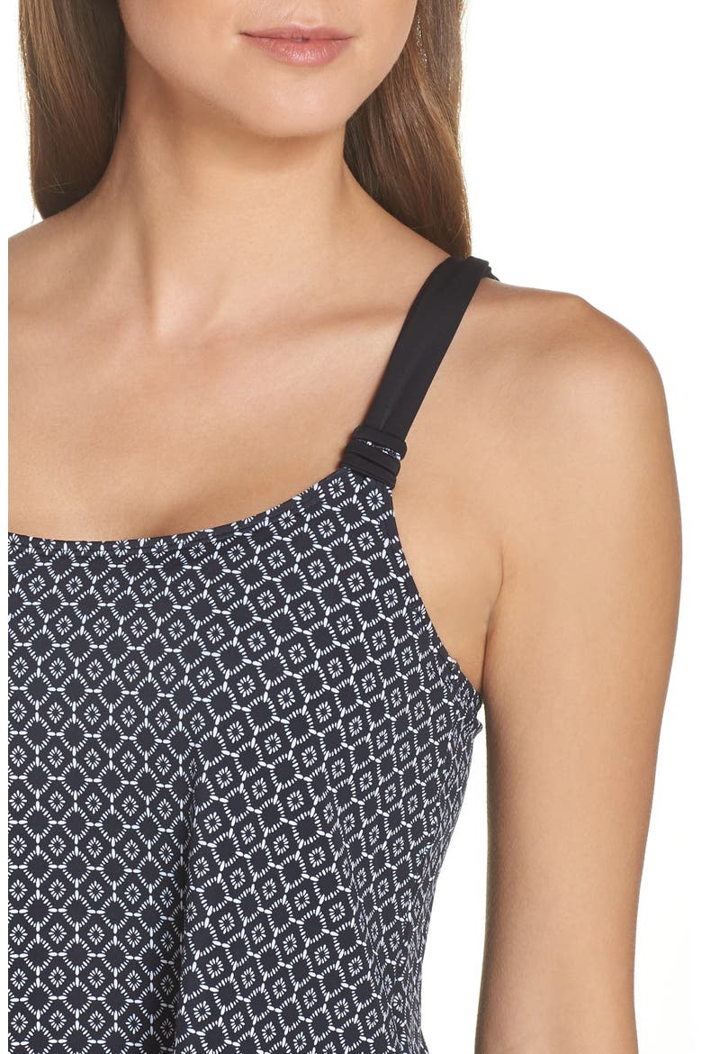 Ayon Pocketed A-Line Tankini Top, Alternate, color, BLACK/ WHITE