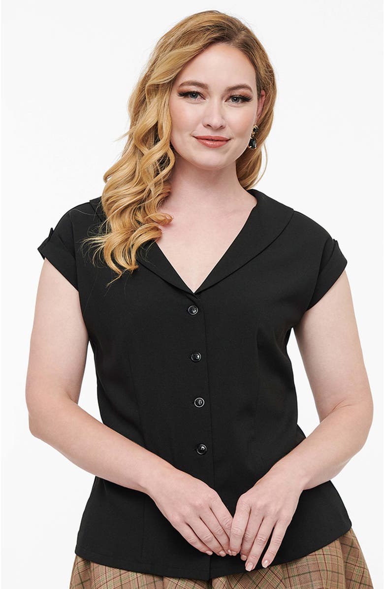 Unique Vintage 1960s Twill Sleeveless Blouse, Main, color, Black