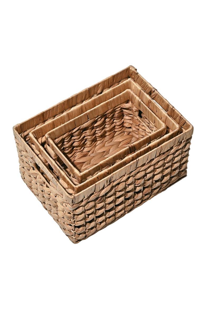 Hayden Bohemian Cottage Handwoven Hyacinth Rectangular Nesting Baskets with Handles,, Alternate, color, Natural