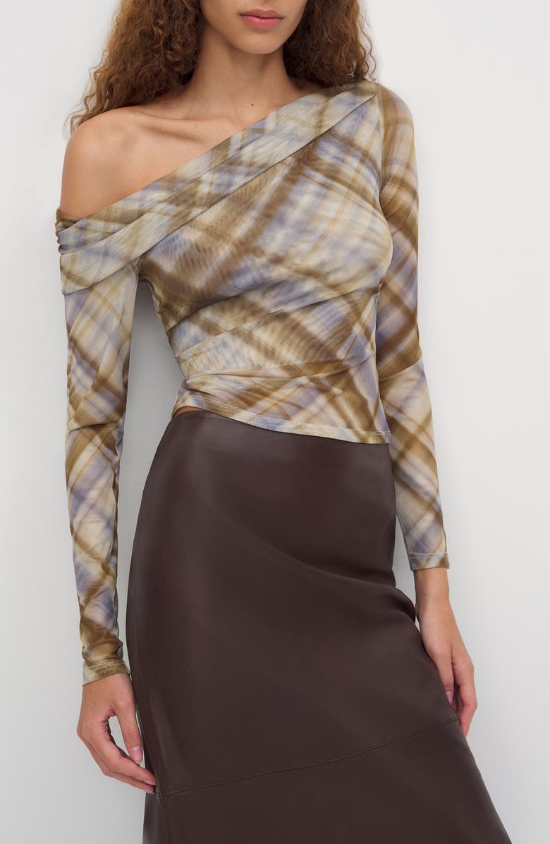Reformation Elio Cowl Neck Top, Main, color, Whisper Plaid
